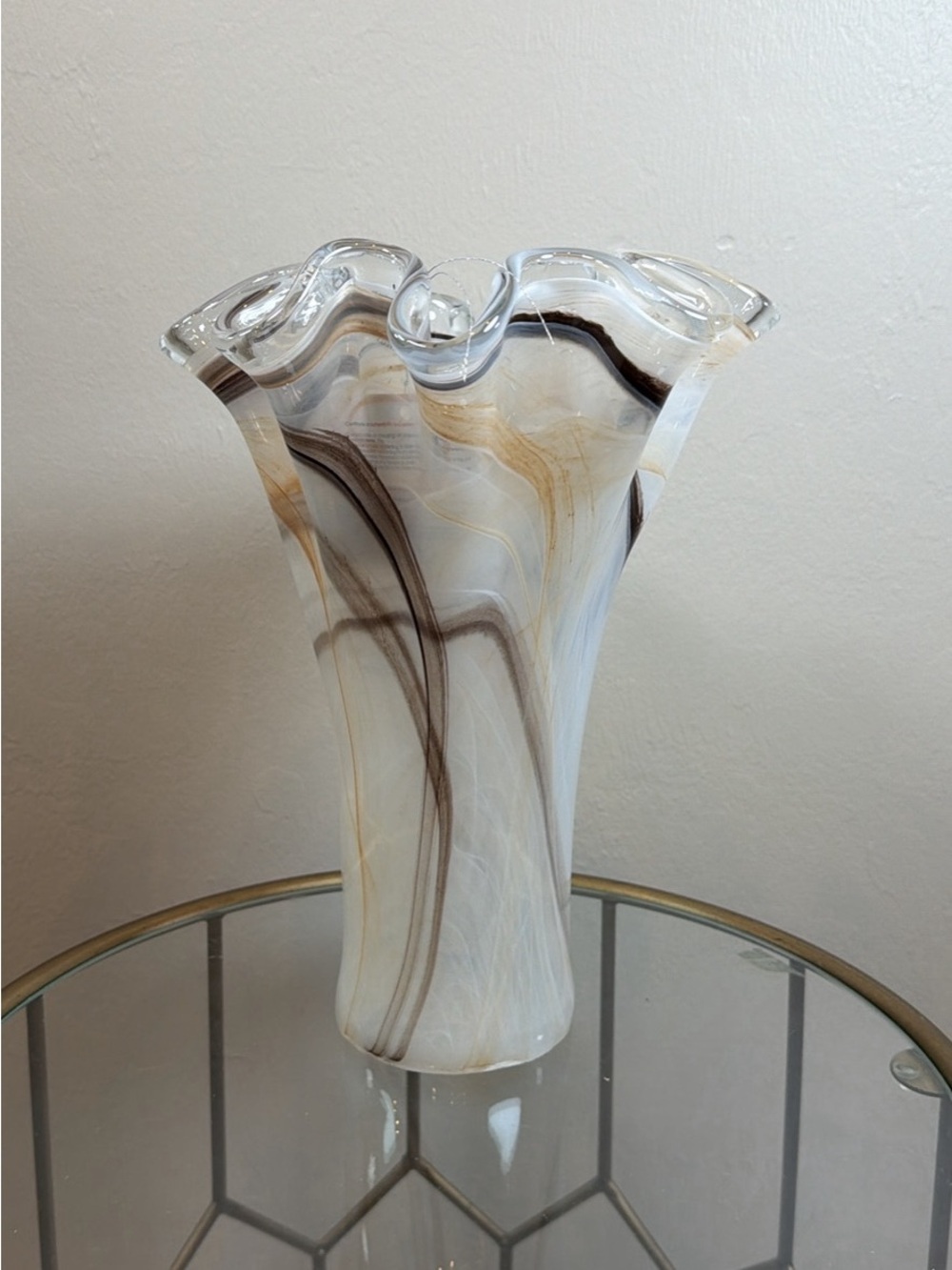 Murano Swirled Glass Bowl in White, Brown, and Gold